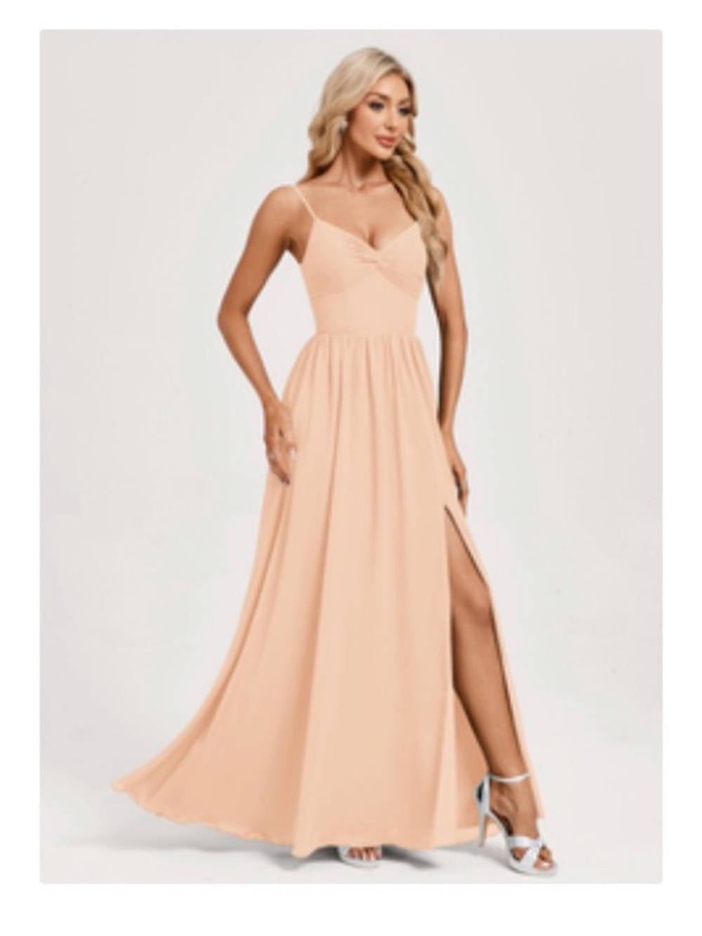 JJs House Peach Fuzz Spaghetti-Strap Slit Maxi Dress